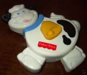 fisher price cow, baby toy, moos wiggles legs,  