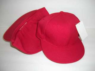 NEW HAT CAP FITTED FLAT BILL PLAIN RED SIZE 7 3/8  