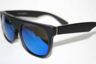 Flat Top Sunglasses Shades Super Blue Mirror Flat Black  