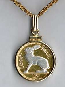 Gold/Silver Coin Pendant/Necklace, Irish 3 Pence White Rabbit  