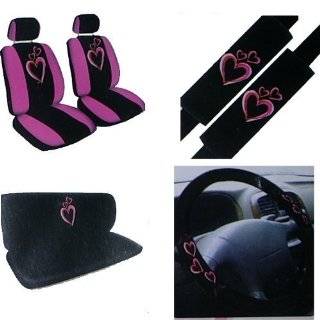 11 Piece Pink Triple Forever Love Hearts Seat Cover Combo Kit