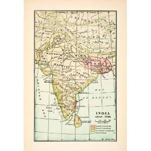  1921 Print Map India English French Portuguese Possession 