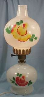 Lovely Vintage ROSES on MILK GLASS HURRICANE LAMP  