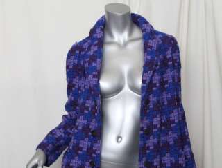 MARC JACOBS Purple+Blue Beautiful Chunky Yarn Wool+SILK Check Coat 