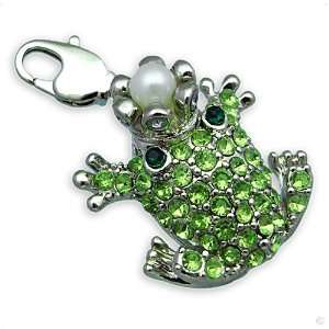   frog with crown and Pearl #9418, bracelet Charm  Phone Charm Jewelry