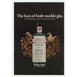  1968 White Satin London Dry Gin Bottle Photo Print Ad 
