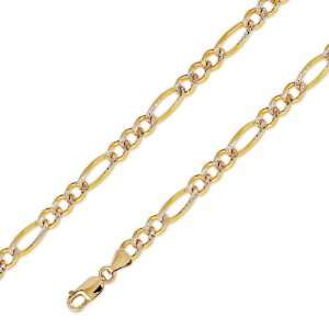 14K Solid Yellow White 2 Two Tone Gold Figaro Chain Necklace 6mm (15 