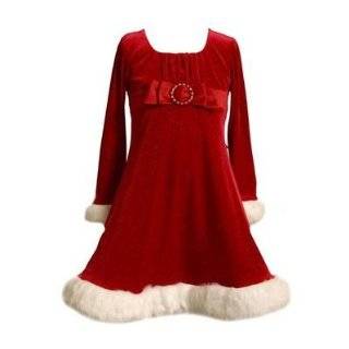 Bonnie Jean Toddler Girls Red Velvet Sparkling Santa Dress with Round 