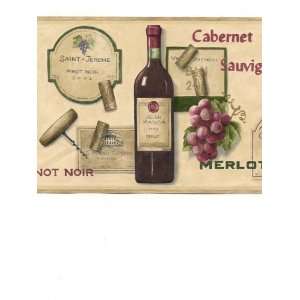  Wallpaper Border Tuscan Grapes and Wine Bottles and Labels 