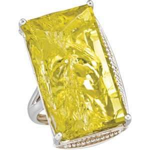    67936 Silver 28.00X16.00 Mm Genuine Green Gold Quartz Ring Jewelry