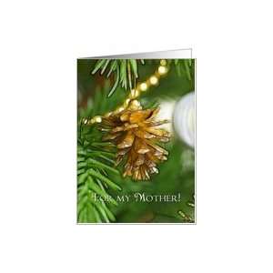  Gold pine cone on Christmas tree, Merry Christmas Mother 