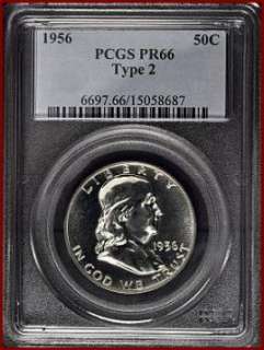 1956 Franklin Half Dollar Type 2, PCGS Proof 66. This is a very solid 