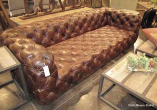 98 long Vintage cigar brown leather Tufted 3 Seater Sofa spectacular 