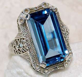  London Blue Topaz 925 Sterling Silver Victorian Style Filigree Ring 