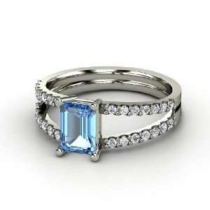  Samantha Ring, Emerald Cut Blue Topaz Platinum Ring with 
