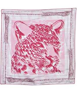 Cartier pink striped jaguar print silk square scarf