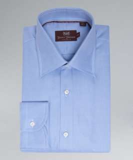Hickey Freeman blue striped cotton twill spread collar dress shirt