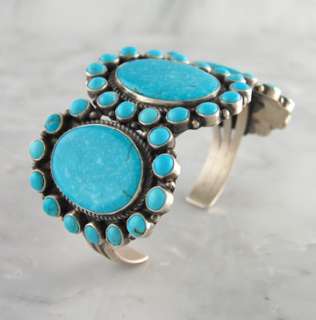   Blue Turquoise Cluster Bracelet Navajo Sterling Silver .925  