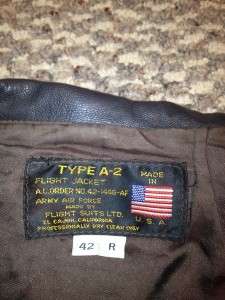 AIR FORCE A 2 LEATHER FLIGHT JACKET 42R COCKPIT STYLE USA DSCP  