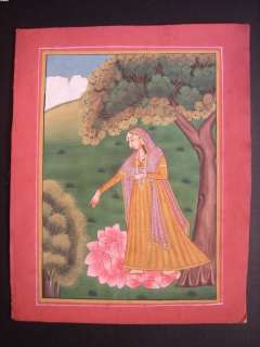 India GARDEN LADY Pahari Miniature Painting 23444  