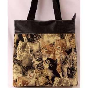  Designer Tote Bag   Cat Tapestry Tote with Faux Leather 
