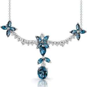   London Blue Topaz & White CZ Gemstone Necklace in Sterling Silver