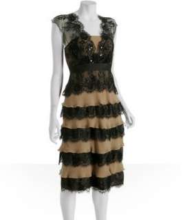 Tadashi Shoji black and tan lace chiffon tiered dress   up to 
