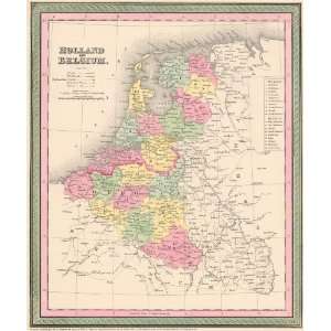 Mitchell 1850 Antique Map of Belgium & Holland Kitchen 