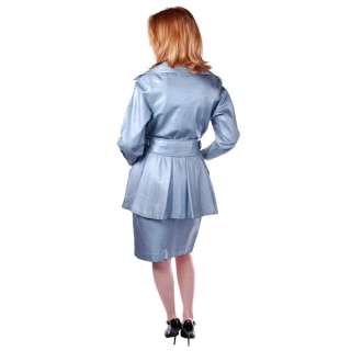   Ice Blue Metallic Leather Suit W/ Pencil Skirt 1950S Small  