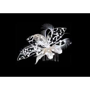  Large Silver and Ivory Flower Hair Comb with Pearls and 
