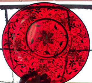   Antique RUBY RED GLASS PLATE Vintage Dish Charger Platter Server