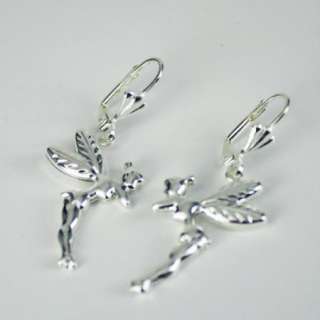 Earrings Tinkerbell Fairy Magic Dangle 3D Sterling Silver 925 Girl 