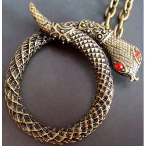  Red Crystal Inlaid Brass Snake Pendant Necklace 