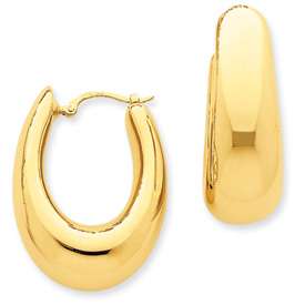 New 3/8  14k Yellow Gold Puffed Oval Hoop Earrings  