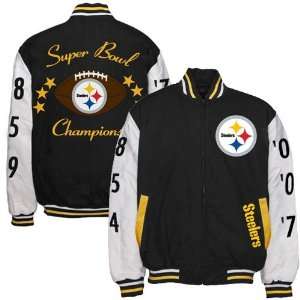   Black White 6 Time Super Bowl Champions Canvas Varsity Jacket Sports