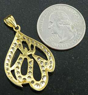 14KT Solid Gold Allah CZ Necklace Pendant Islam Quran  