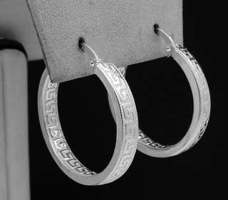 3D Greek Key Hoop Earrings 925 Sterling Silver 1  