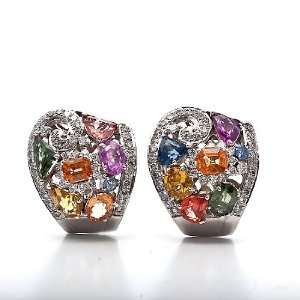   Estate Diamond Multi color Sapphire Platinum clip on Earrings Jewelry
