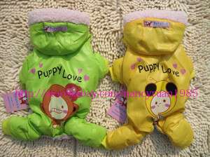 New Warm Dog Cat Coat Snowsuit with Trousers Dog clothes Yellow/Green 