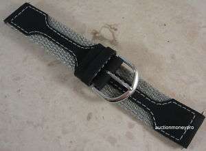 Mens Speidel Sport Nylon & Leather Gray 19mm Watch Band Fits Military 