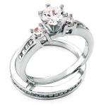 Pronged Round CZ Sterling Silver Wedding Ring Set  