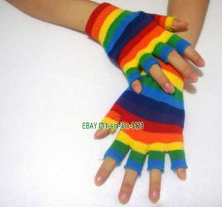 Rainbow colors WARMER KNIT ARM FINGER SHORT GLOVE  
