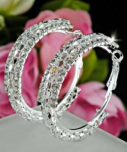   with Clear Swarovski Crystals Silver Hoop Earrings E480  