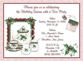 20 CHRISTMAS OR HOLIDAY TEA PARTY PERSONALIZED INVITATIONS  