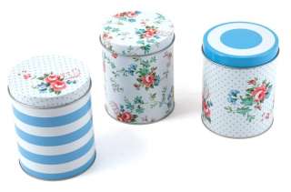 MOLLYS HOME Set of 3 Floral Striped STORAGE TINS  