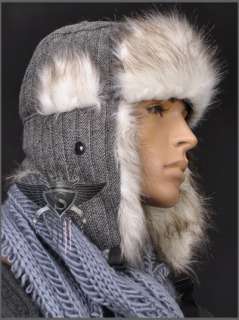 AM Gray Khaki Thick Winter Cosy Men Hat Fur Earflaps Snowy Hunter 