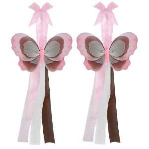  Pink Brown White Triple Layered Butterfly Curtain Tieback 