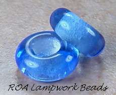 ROA Lampwork 2 Blue Spacer Lg Hole Art Glass Beads SRA  
