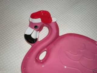 TROPICAL CHRISTMAS HAT PINK FLAMINGO SHAPED PARTY PLATE  