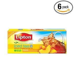 Lipton All Natural Iced Tea, Family Size Tea Bags, Hint of Peach, 18 